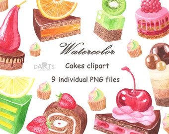 Baking clipart, Birthday cake clipart, Cute food clipart, Watercolor sweets, desserts, Baking illustration, Baking logo, Handdrawn clipart