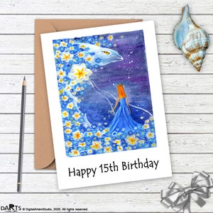 Cartão de aniversário de 15 anos para menina, irmã, filha, neta, Cartão de aniversário para impressão, Cartão de feliz aniversário, DOWNLOAD DIGITAL