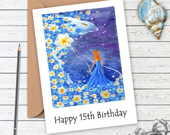 Cartão de aniversário de 15 anos para menina, irmã, filha, neta, Cartão de aniversário para impressão, Cartão de feliz aniversário, DOWNLOAD DIGITAL