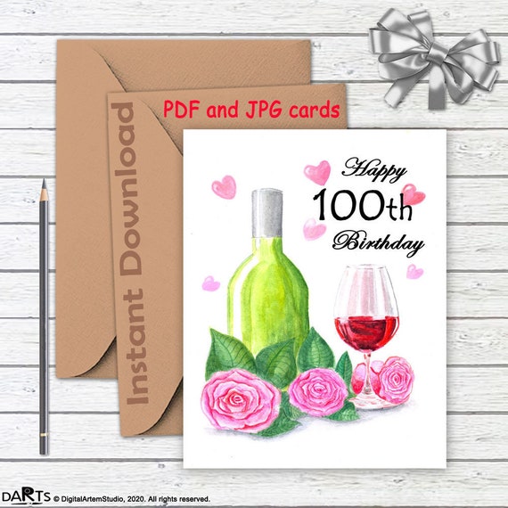 100th Birthday Card Printable Birthday Card 100th Birthday | Etsy