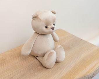 Modern plush teddy bear, reassurance toy