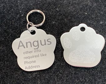 Aluminium Dog Tag Engraved Personalised Pet Tags ID Tags Engraved Name Collar Tag Paw