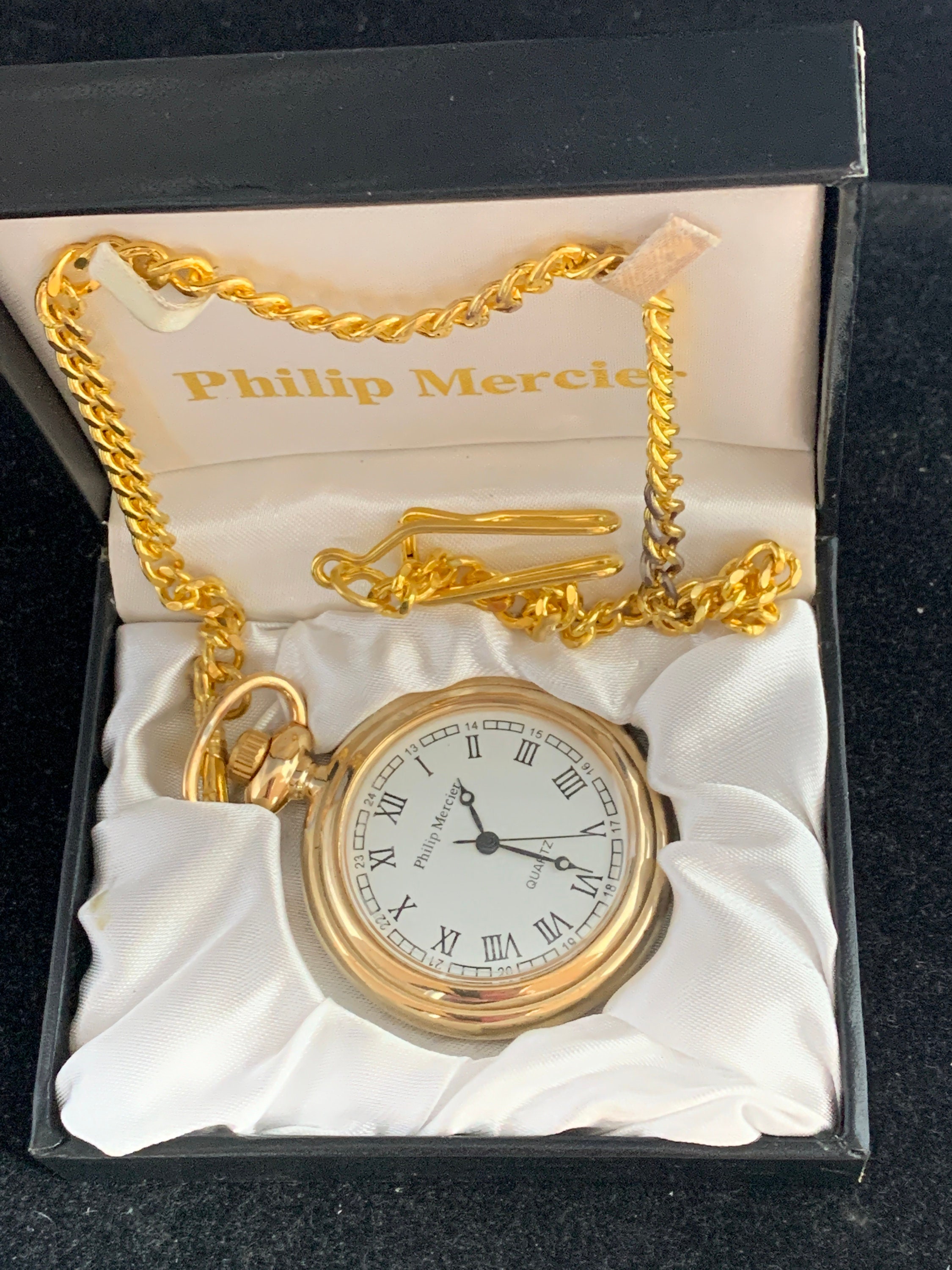 Philip Mercier Pocket Watch and Chain Gold Tone Quartz Open Faced Pocket Watch in Gift Box Etsy UK