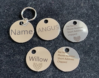 22.5mm round Pet Tag Engraved Personalised Pet Tags ID Tags Engraved Name Collar