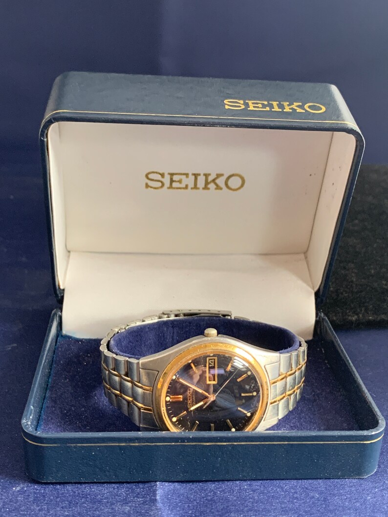 Vintage Seiko Quartz Vintage Seiko Black Dial 7N43 9041 Watch Boxed - Etsy