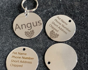 25mm round Pet Tag Engraved Personalised Pet Tags ID Tags Engraved Name Collar