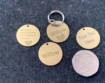 20mm round Pet Tag Engraved Personalised Pet Tags ID Tags Engraved Name Collar gold tone