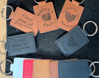Personalised Faux Leather  Keyring Basket or Paw Heart Design, Engraved on one or two sides