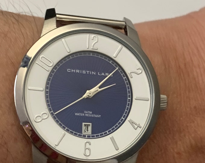 Christin Lars 40mm Watch With Round Navy and White Dial Mesh Etsy