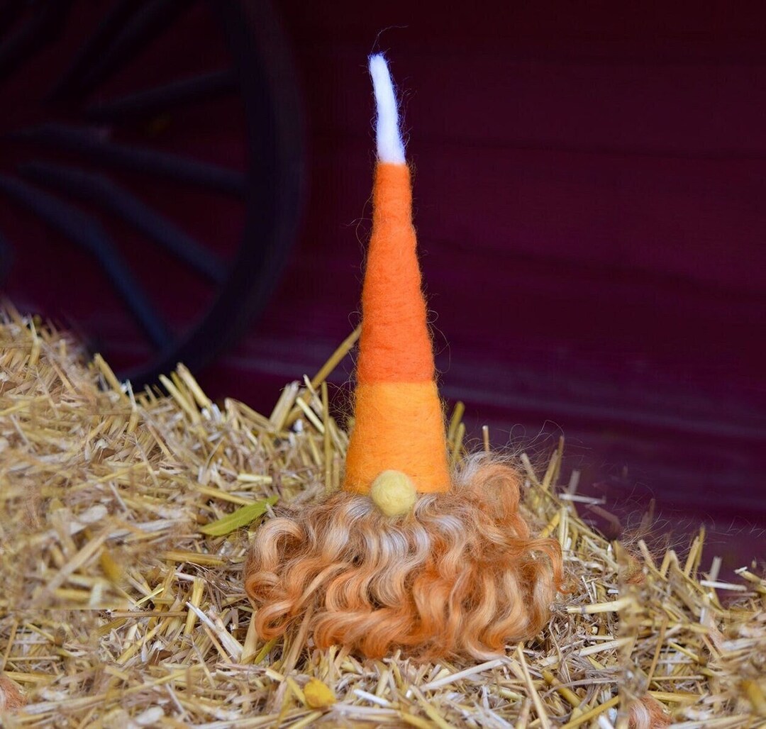 Halloween Candy Corn Gnome Handmade Felted Autumn Tompte Etsy