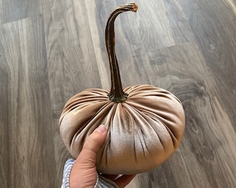 Velvet Pumpkins with Real Stems- Handmade Fabric Pumpkins in 13 Colours! Size Large