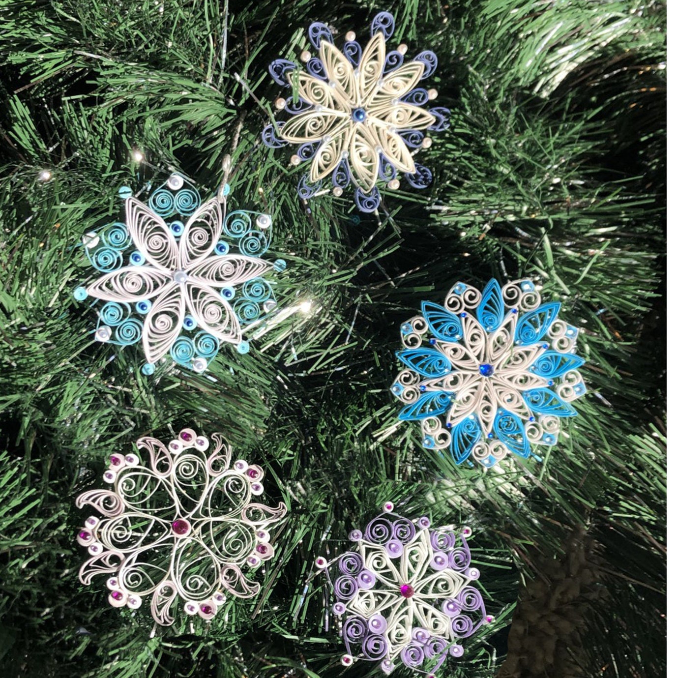 Set of 5 Handmade Paper Quilling Snowflakes