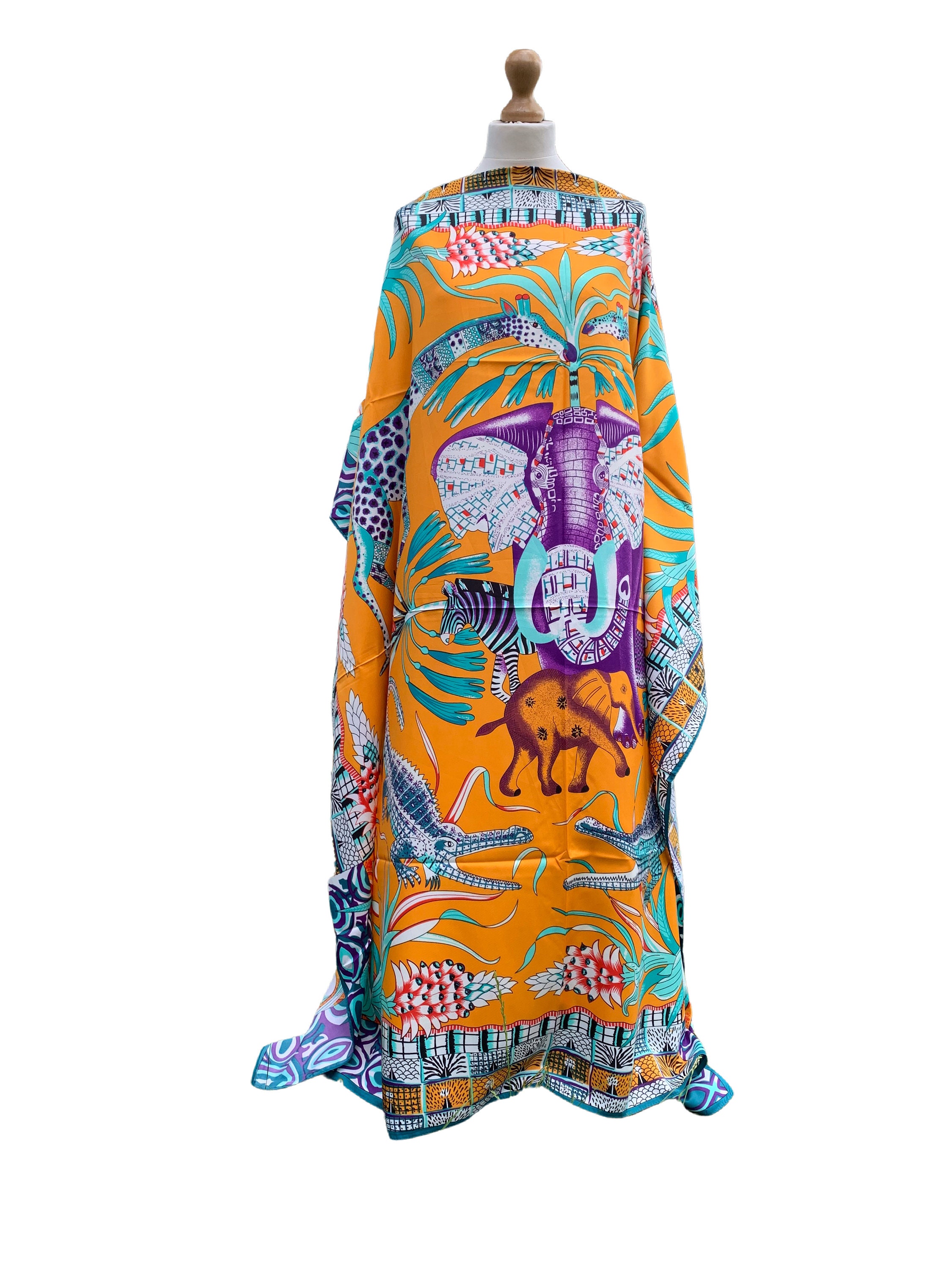 Jungle Design Print Silk Kaftan // Silk Resort Wear Dress // | Etsy