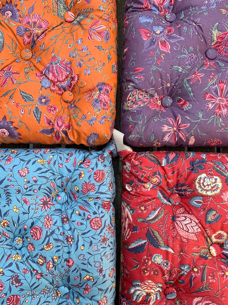 Floral Chair Pad Tufted Cushion Seat padded buttoned with ties Etsy