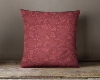 Chinz cushion dark red // tulips and grapes floral cushion // Dutch heritage accent cushion // cotton chinz cushion // Historic home decor