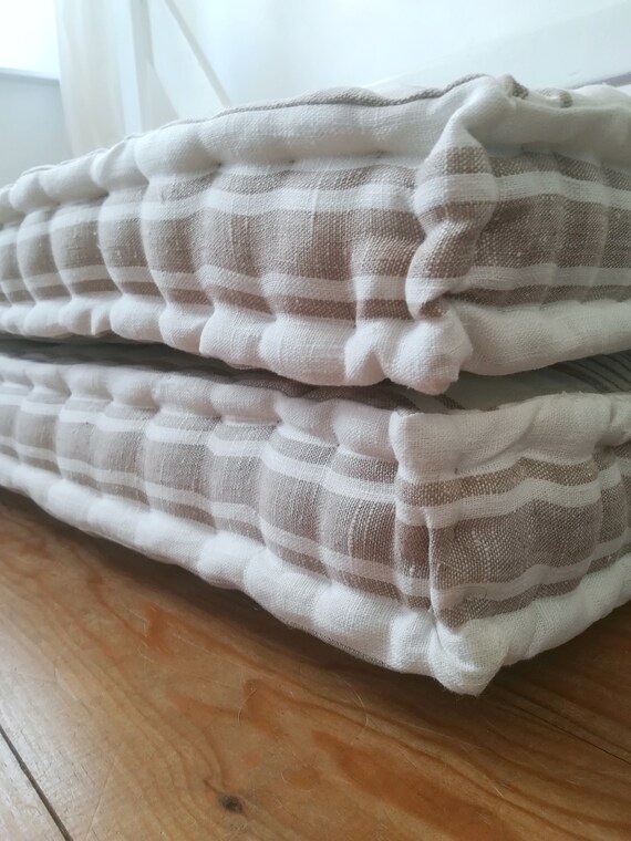 Tufted Linen Bench Cushion Custom Floor Pillow Stripe Window Etsy