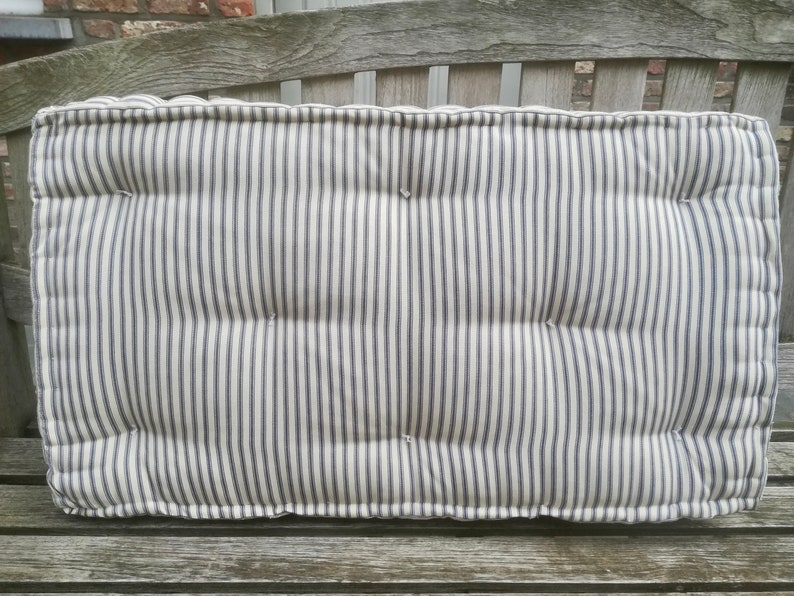Tufted cotton bench cushion // Custom stripe window seat // | Etsy