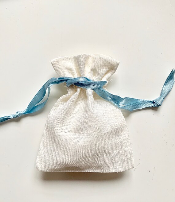 50 cotton drawstring bags blue ribbon pouches //3.5x4.5 in Etsy