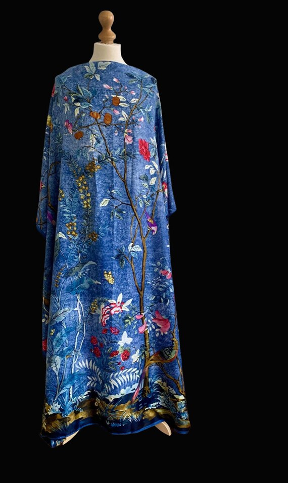 Blue Silk Kaftan Designer Print / Silk Resort Wear Plus Size | Etsy