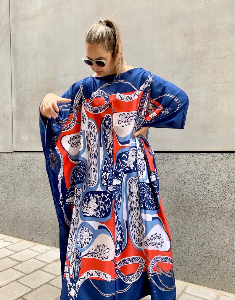 Royal Blue Pumpkin Silk Kaftan Dress - Luxury Plus Size Pool & Resort Wear main image 1