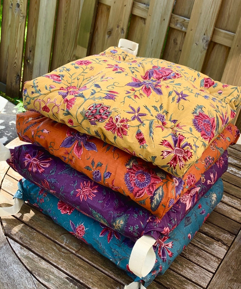 Floral Chair Pad Tufted Cushion Seat padded buttoned with ties Etsy