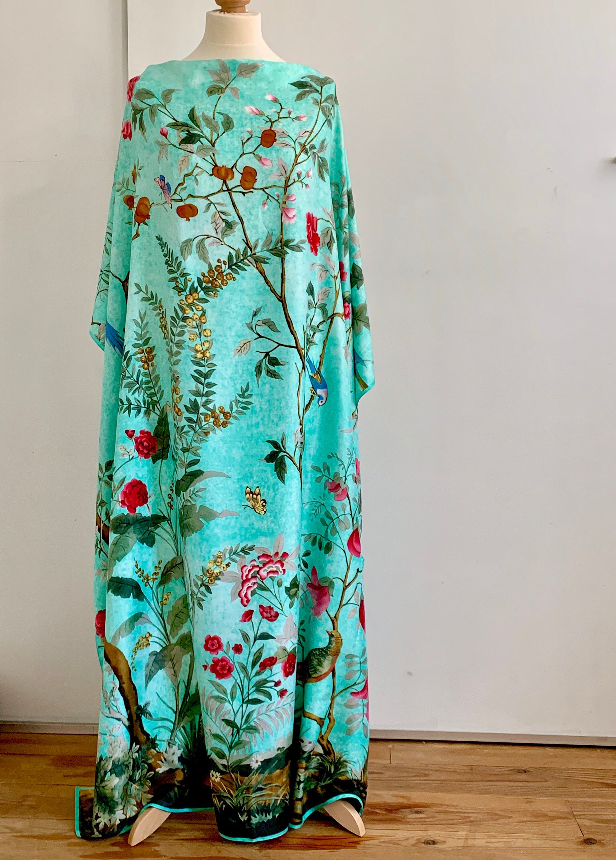 Aqua Silk Kaftan Designer Print / Silk Resort Wear Plus Size | Etsy