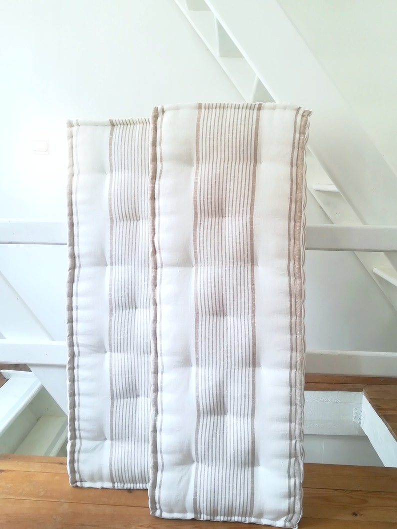 Tufted Linen Bench Cushion Custom Floor pillow Stripe Window Etsy