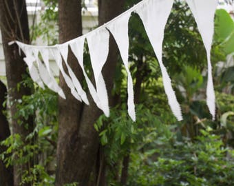 50 yard Cotton bunting pennant flags prayer flag muslin fabric wedding flags event decorations 8 x 12 inch pennant size ivory satin ribbon