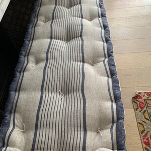 Navy Stripe Tufted Cushion in Grain Sack Linen Custom Linen - Etsy