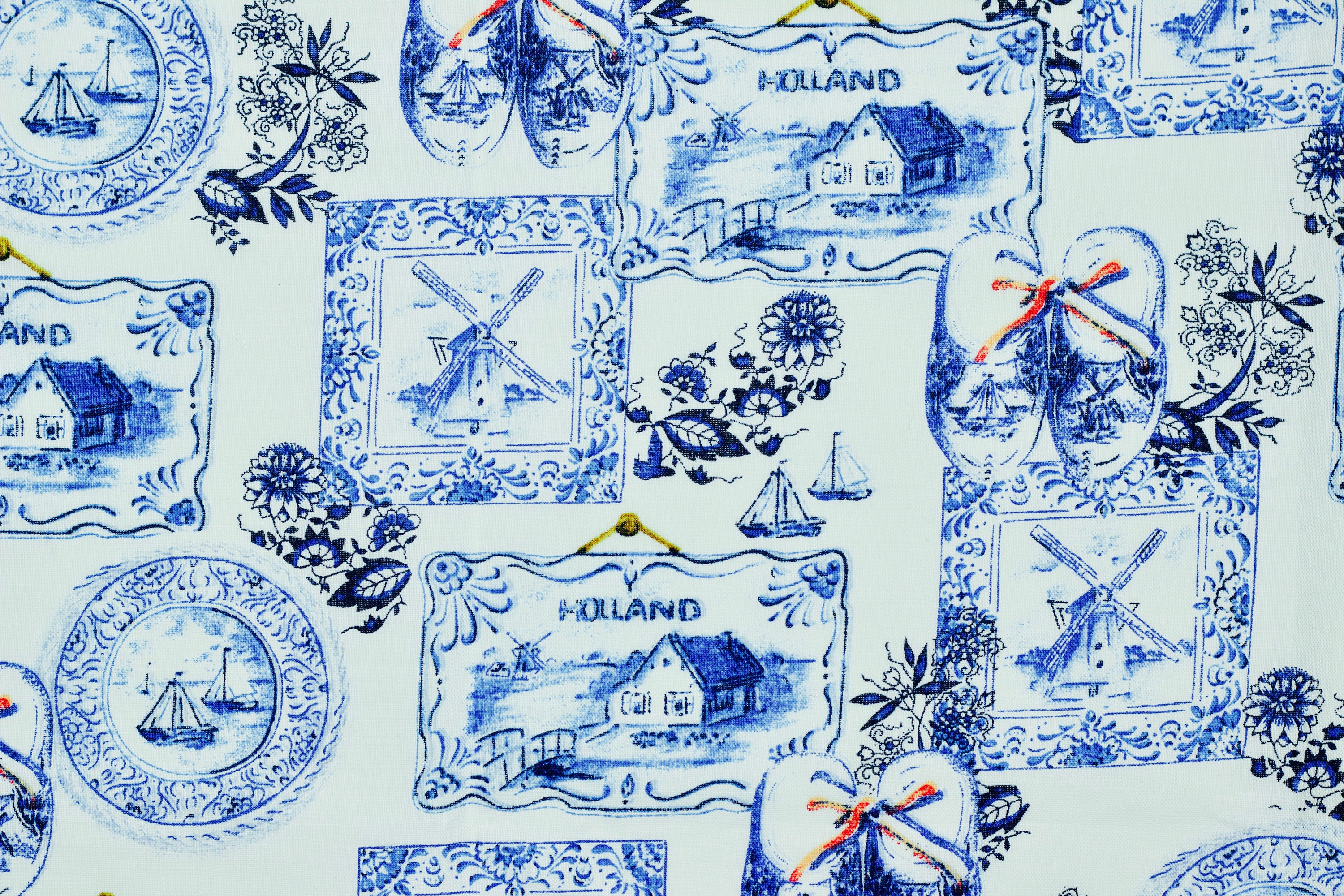 Delft blue cotton fabric dutch tile design Holland traditional Etsy