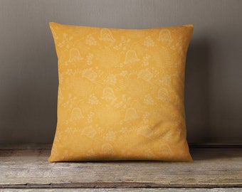 Chinz cushion yellow // tulips and grapes floral cushion // Dutch heritage accent cushion // cotton chinz cushion // Historic home decor