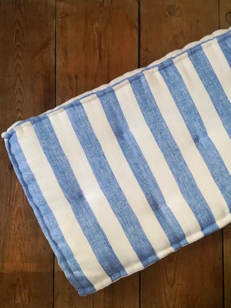 Tufted Linen Bench Cushion Custom Stripe Window Seat Floor Etsy