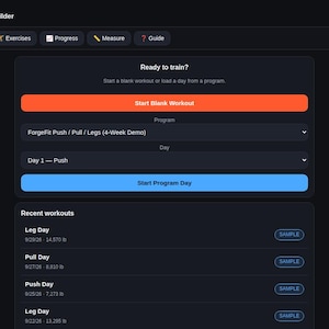 Workout Program Builder Software | Gym Logger App with PR Tracker, Progress Charts & 112 Exercise Library | Offline, No Subscription
