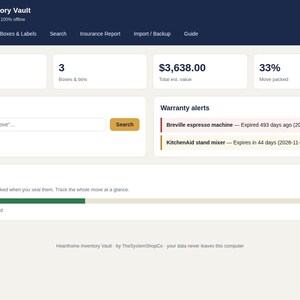 Home Inventory Software | Household Inventory App with QR Box Labels, Insurance Report & Warranty Alerts | Offline, No Subscription