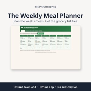 Software per la pianificazione dei pasti / Piano alimentare settimanale con lista della spesa automatica e 32 ricette / App offline, senza abbonamento