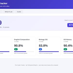 Software de seguimiento de calificaciones / Calculadora de promedio de calificaciones con simulador de escenarios hipotéticos y calificaciones ponderadas para estudiantes / Aplicación sin conexión