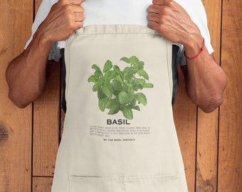 Basil Apron | Cute Green Herb Apron | Rustic Botanical Apron | Cute Gift For Vegan Cook | Gift for mom | Gift for cook
