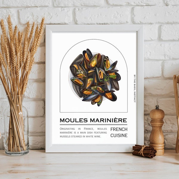 Moules Marinière Poster | French Food Poster | French Cuisine Poster | Mussels Print | Kitchen Poster | French Art Print | Mussels Poster