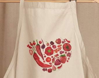 Cute Kitchen Apron | Red Veggies Apron | Red Food Heart Apron | Gift for mom | Love Apron | Foodie gift | Christmas gift for her | Kitchen