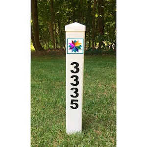 Barn Quilt Address Number / Sign Post - 3 sides, 4&quot;x4 x24&quot; PVC Post Sleeve (includes stake for mounting - no digging required)
