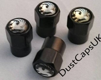 VAUXHALL Black Wheel Tyre Valve Dust Caps Covers Set x4 Chrome Metal Mokka Insignia Corsa Astra Adam Viva Grandland Zafira Vectra Crossland
