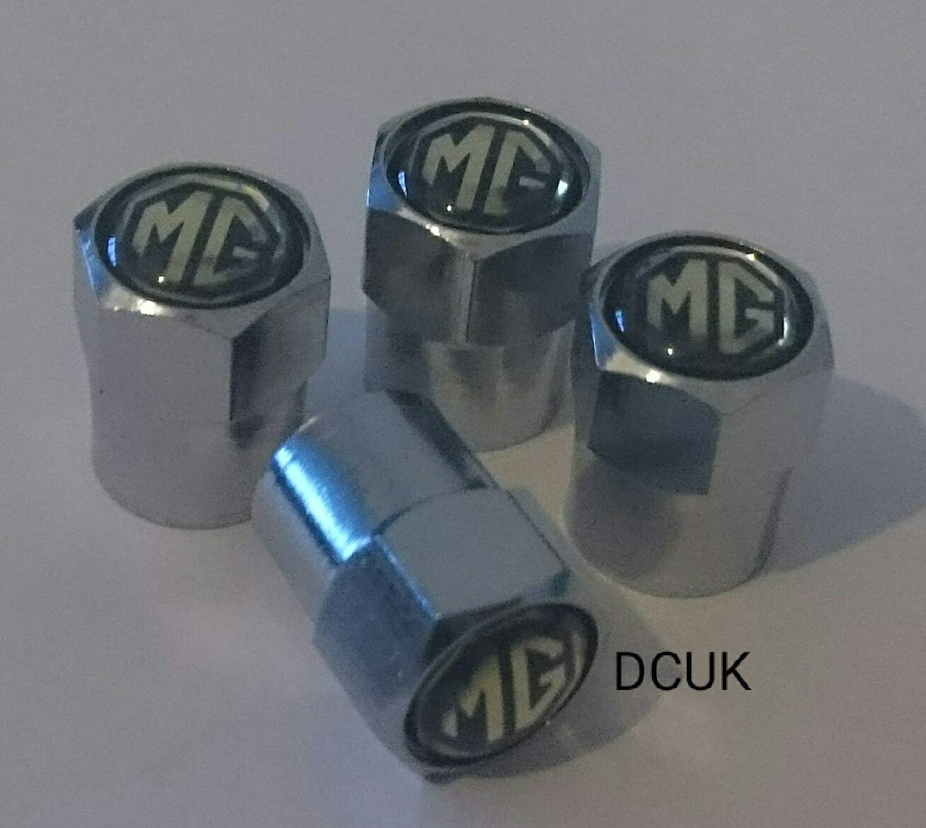 MG Chrome Wheel Tyre Valve Dust Caps Covers Set X4 Black Metal Mgb MG6