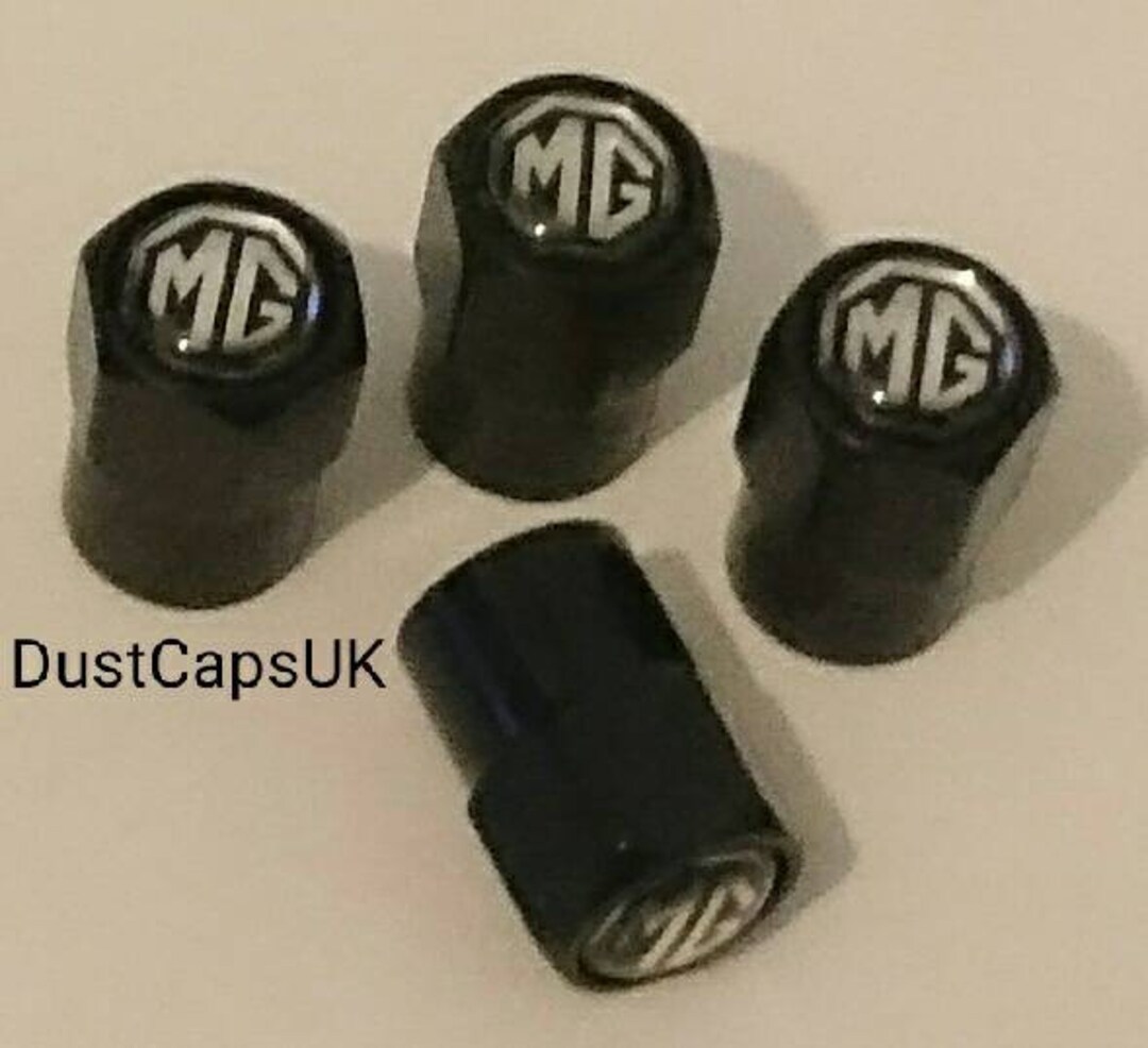 4x Silver Metal Alloy Wheel Valve Dust Caps For MG Cars - MG3, MG4, MG5, MG-ZS, MG-HS, MGB, Spitfire, Midget