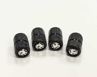 VAUXHALL DELUXE Black Tire Valve Dust Caps Stem Covers Universal Fit 4pcs