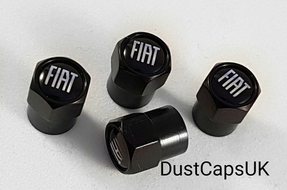 BLACK 4 x Silver Chrome Tyre Valve Dust Caps Fits ABARTH