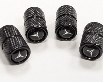 MERCEDES DELUXE Black Tire Valve Dust Caps Stem Covers Universal Fit 4pcs