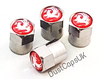 VAUXHALL Red Chrome Wheel Tyre Valve Dust Caps Covers Set x4 Black Metal Mokka Insignia Corsa Astra Adam Grandland Zafira Vectra Crossland