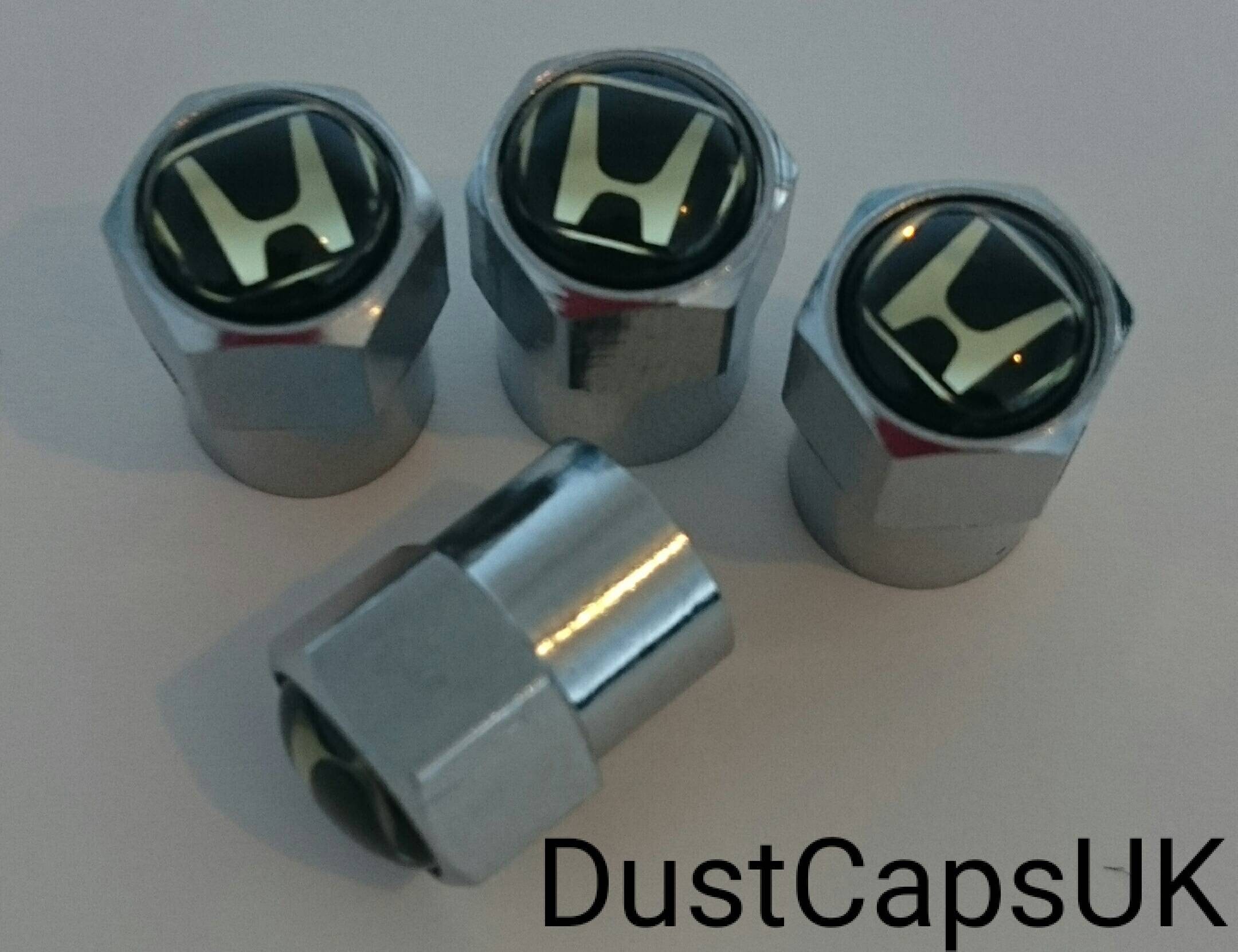 HONDA Chrome Wheel Tyre Valve Dust Caps Covers Set X4 Black Metal Civic