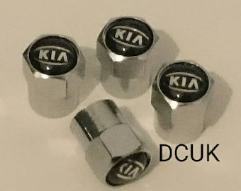 KIA Chrome Wheel Tyre Valve Dust Caps Covers Set x4 Black Metal Picanto Pro Ceed Niro Rio Soul Stinger Stonic Venga Sportage Optima