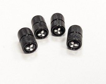 MITSUBISHI DELUXE Black Tire Valve Dust Caps Stem Covers Universal Fit 4pcs